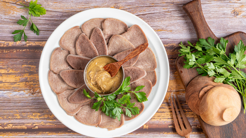 Vkusno Говяжий Язык с Горчичным Соусом Vkusno Sliced Beef Tongue with Mustard Sauce